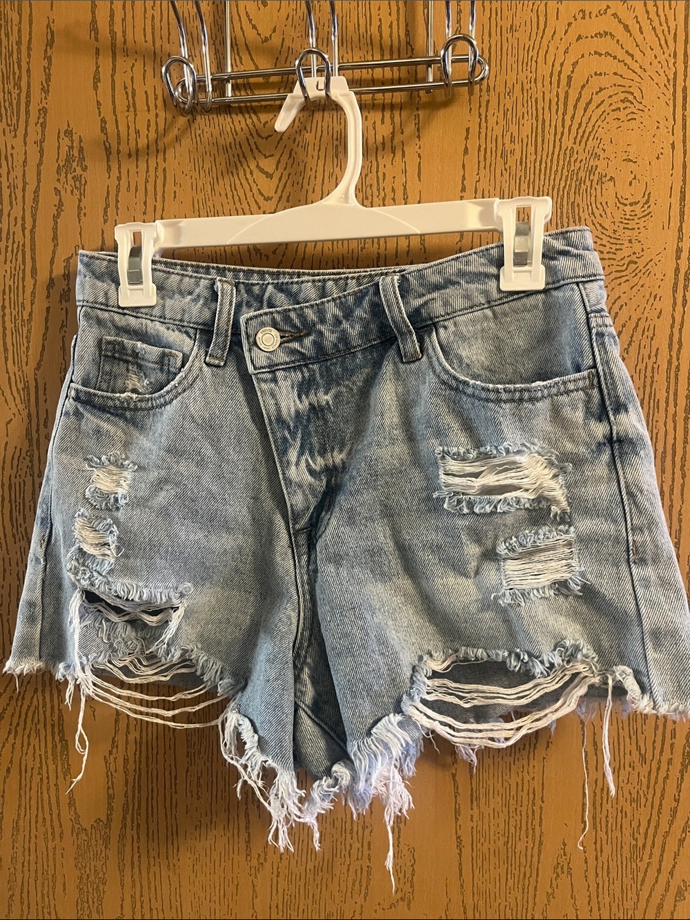 VERVET BY FLYING MONKEY Light Blue Distressed Denim Shorts